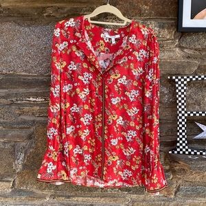 NWOT Derek Lam silk/viscose blouse with GuCCI color stripe detail. Floral print.